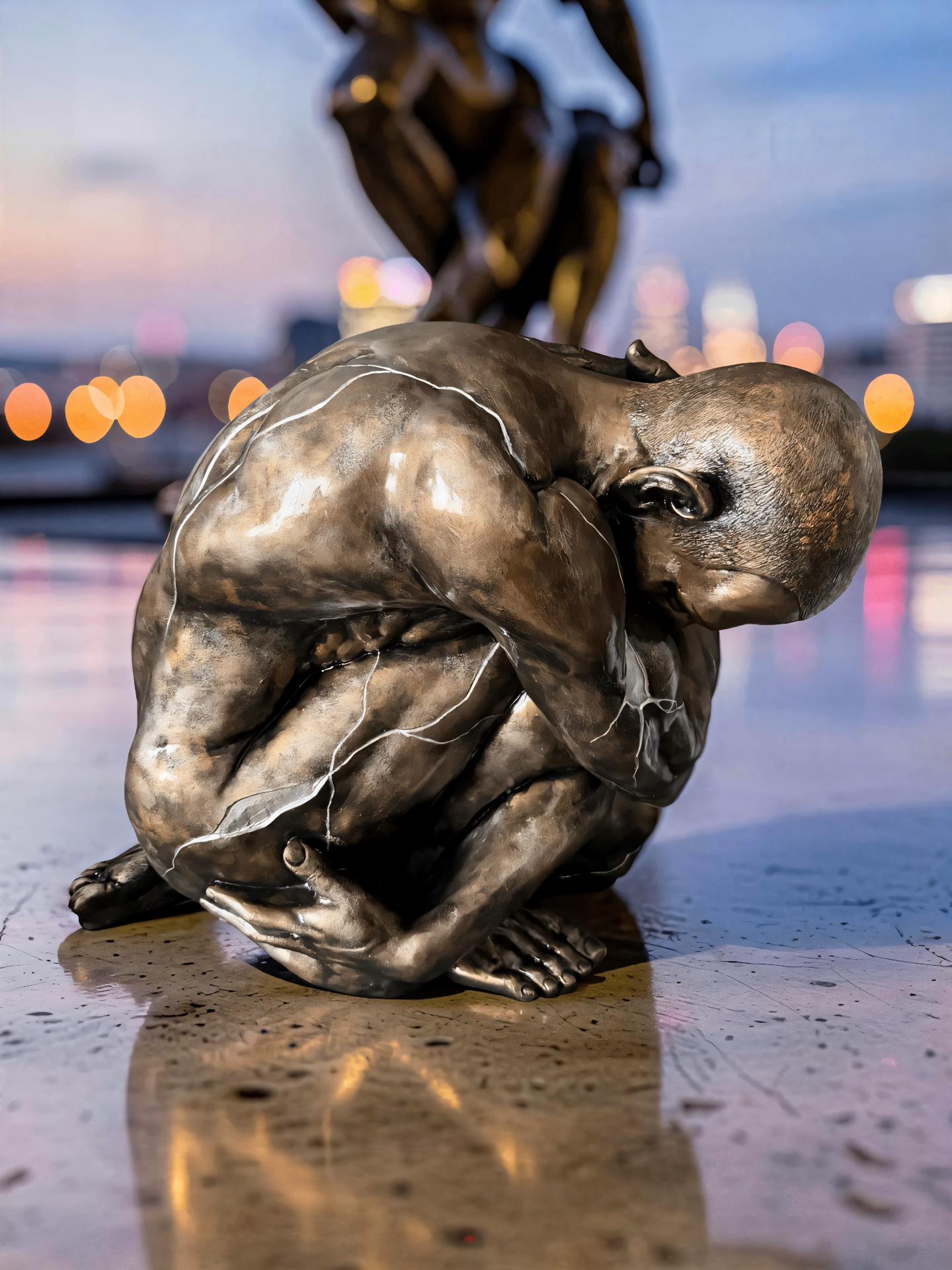 Tempera — bronce envejecido con hoja de plata