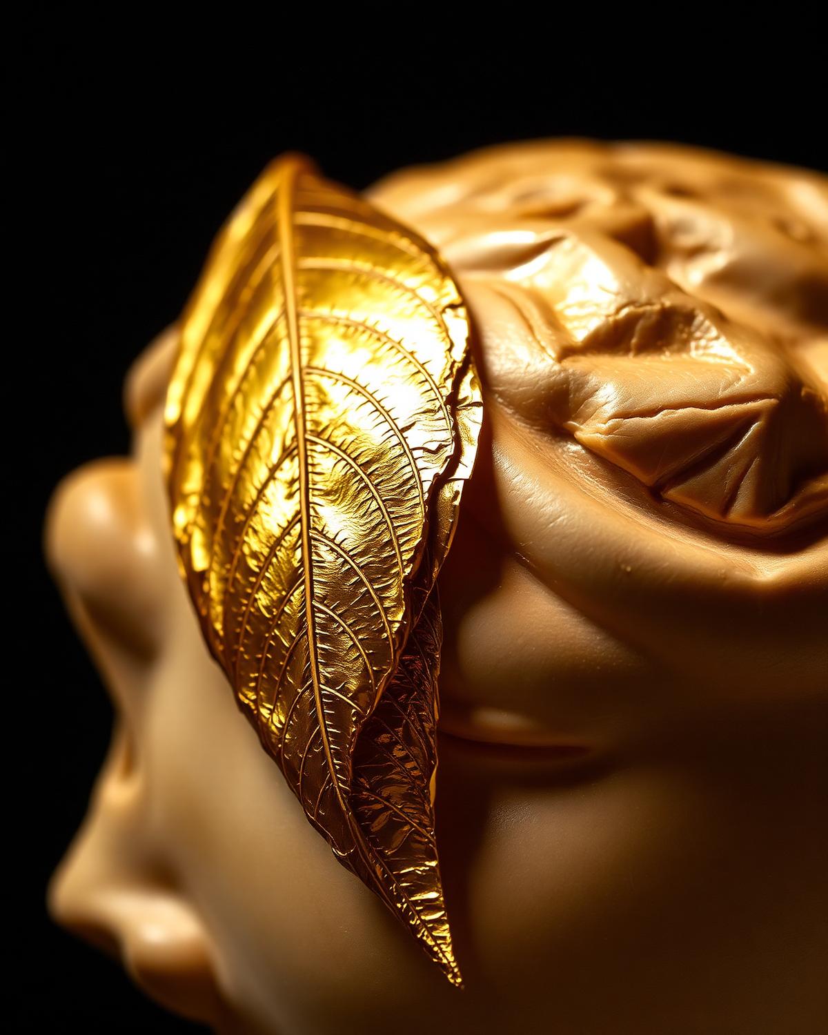 Aplicación de hoja de oro genuino sobre superficie escultórica